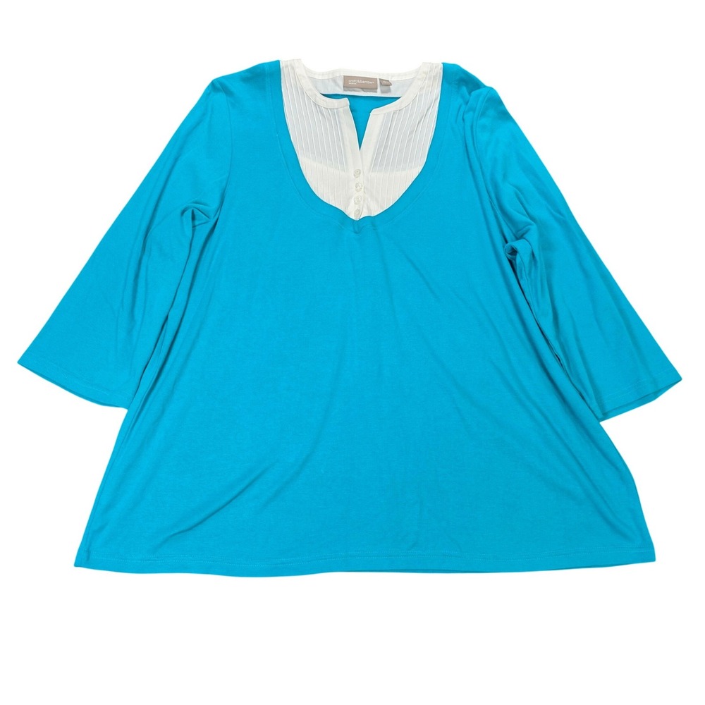 Croft & Barrow Pleated Inset Top Woman's 3X Turquoise Layered Look 3/4 Sleeve